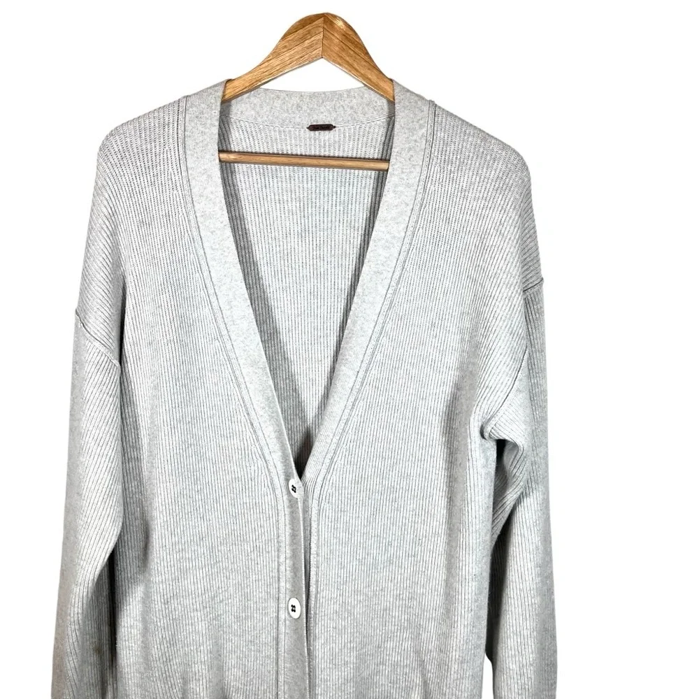 Free People Light Grey Ribbed Duster Cardigan Size Medium